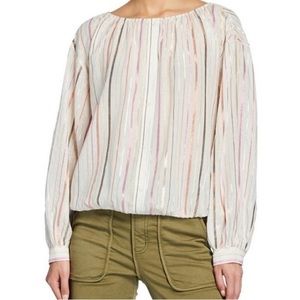 NWT Joie Shimmer Top Long Sleeve Peasant Large Metallic Stripes Satomi